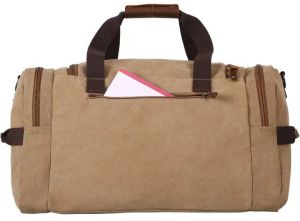 Handmade Beige Leather Travel Duffle Bag