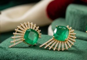 American Diamond Green Ruby Stone Earrings