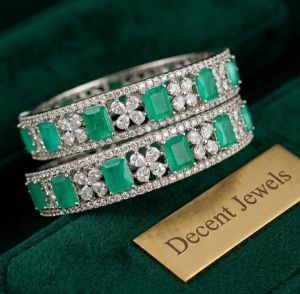 Green Stone with American Diamond Bracelet Set