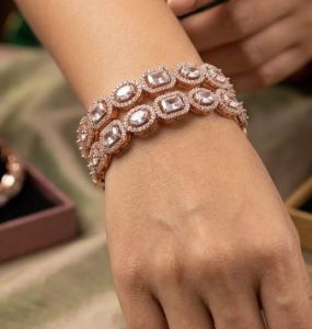 Rose Gold American Diamond Lightweight Bangle Set