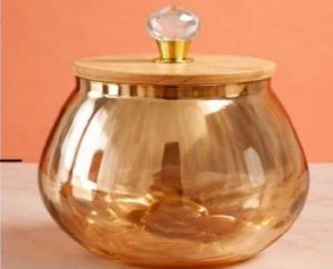 Amber Oval Glass Storage Jar
