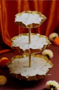 Golden 3 Tier Lotus Urli Stand