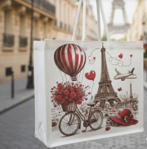 Paris Print Canvas Tote Bag