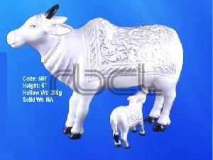 607 Sterling Silver Cow Calf Statue