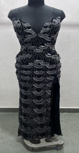 Black Shell Pattern Breaded Evening Gown