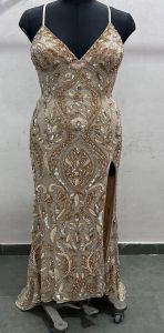 Heavy Beaded Golden Strap Sequin Prom Dress