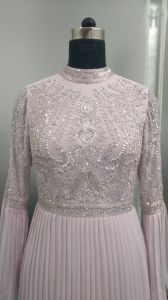 Light Pink High Neck Embellished Sequin Evening Gown