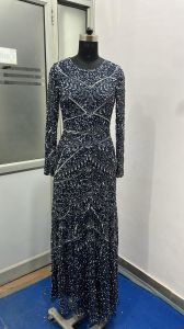 Navy Blue Embellished Sequin Maxi Dress