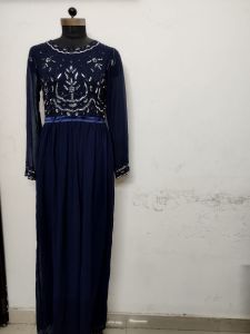 Navy Blue Long Sleeve Maxi Dress