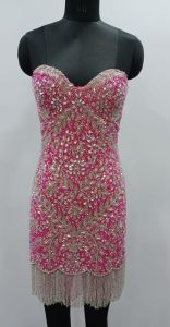 Pink Strapless Embellished Mini Dress