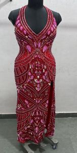 Red Plunging V Neck Prom Gown