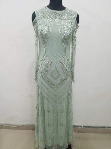 Sage Green Embellished Evening Gown
