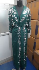 Silver Leaf Embroidered Long Dress
