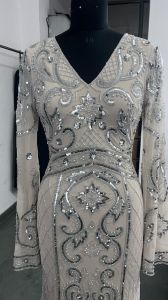 V Neck Long Sleeve Evening Gown