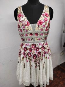 V Neck Sequin Floral Short Dress