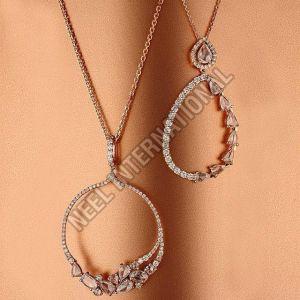 Designer Diamond Pendant Earring Set