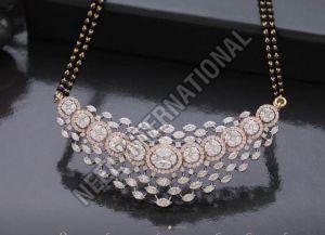 Designer Gold Diamond Pendant with Black Beeds Chain