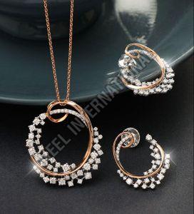 Rose Gold Diamond Pendant Earring Set