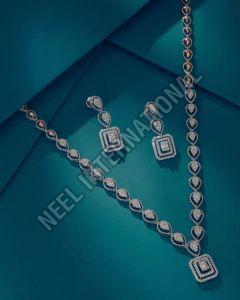 Silver Diamond Pendant Set