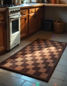 Brown Geometric Kitchen Runner Mat