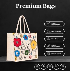 Floral Print Jute Shopping Bag