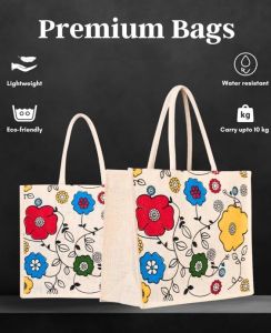 Floral Print Jute Shopping Bag