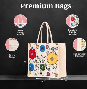 Floral Print Jute Shopping Bag