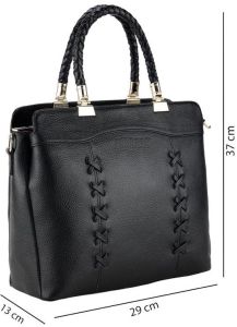 Ladies Original Leather Braided Handle Tote Handbag