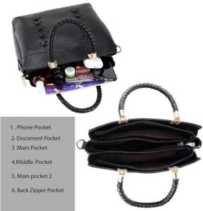 Ladies Original Leather Braided Handle Tote Handbag