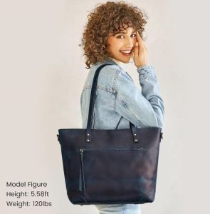 Ladies Premium Crazy Horse Full Grain Leather Travel Tote Handbag