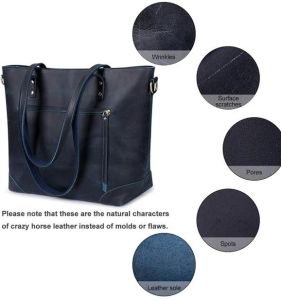 Ladies Premium Crazy Horse Full Grain Leather Travel Tote Handbag