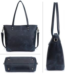 Ladies Premium Crazy Horse Full Grain Leather Travel Tote Handbag