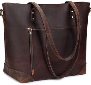 Ladies Premium Crazy Horse Leather Travel Tote Handbag
