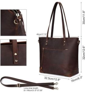 Ladies Premium Crazy Horse Leather Travel Tote Handbag