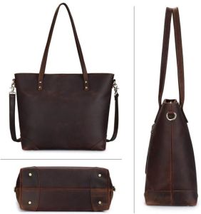 Ladies Premium Crazy Horse Leather Travel Tote Handbag