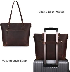 Ladies Premium Crazy Horse Leather Travel Tote Handbag