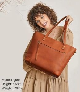 Ladies Premium Crazy Horse Leather Travel Tote Handbag Tan Brown