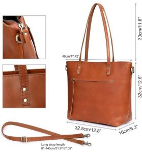 Ladies Premium Crazy Horse Leather Travel Tote Handbag Tan Brown