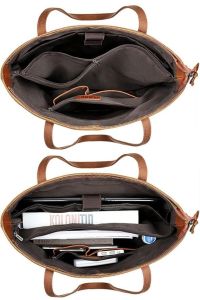 Ladies Premium Crazy Horse Leather Travel Tote Handbag Tan Brown