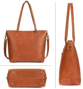Ladies Premium Crazy Horse Leather Travel Tote Handbag Tan Brown
