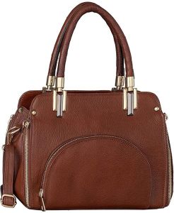 Ladies Premium Leather Handbag with Dual Zip Compartments &AMP; Detachable Sling Strap
