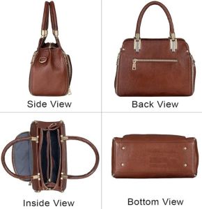 Ladies Premium Leather Handbag with Dual Zip Compartments &AMP; Detachable Sling Strap