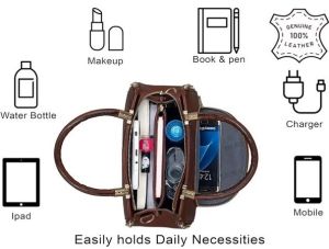 Ladies Premium Leather Handbag with Dual Zip Compartments &AMP; Detachable Sling Strap