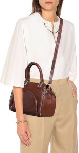Ladies Premium Leather Handbag with Dual Zip Compartments &AMP; Detachable Sling Strap