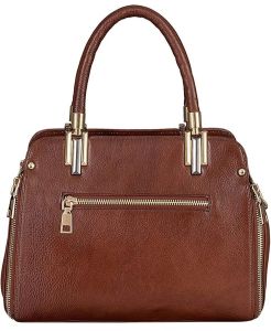 Ladies Premium Leather Handbag with Dual Zip Compartments &AMP; Detachable Sling Strap