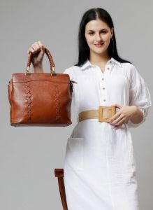 Ladies Premium Original Leather Braided Handle Tote Handbag