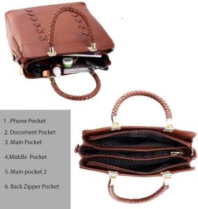 Ladies Premium Original Leather Braided Handle Tote Handbag