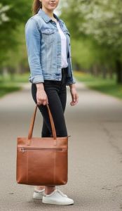 Ladies Premium Original Leather Classic Office Tote Handbag