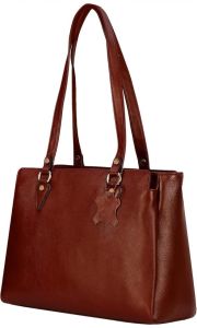 Ladies Premium Original Leather Office Tote Bag with Triple Zip Compartments