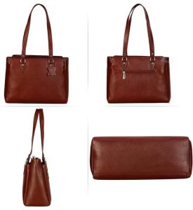 Ladies Premium Original Leather Office Tote Bag with Triple Zip Compartments
